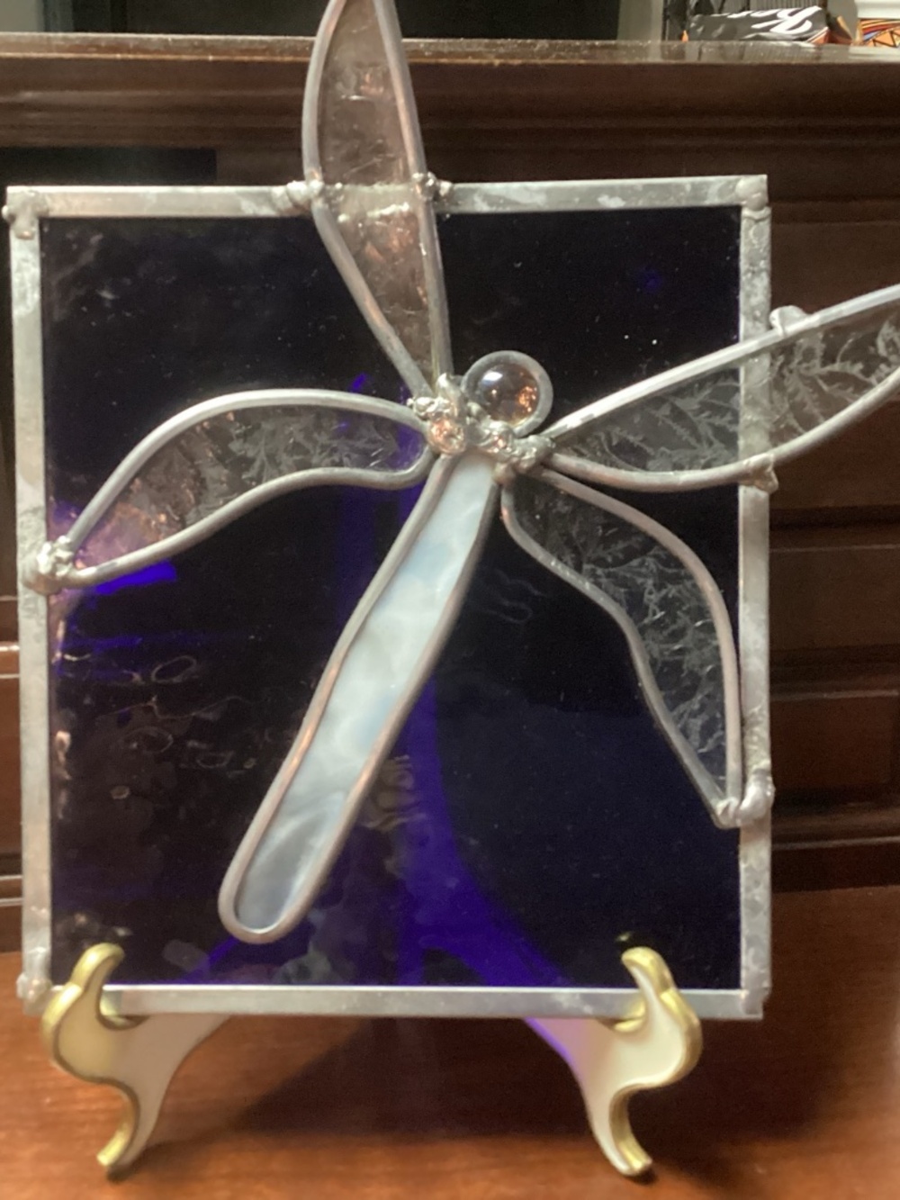 Dragonfly stained glass display, positively gorgeous. Must see OOAK.